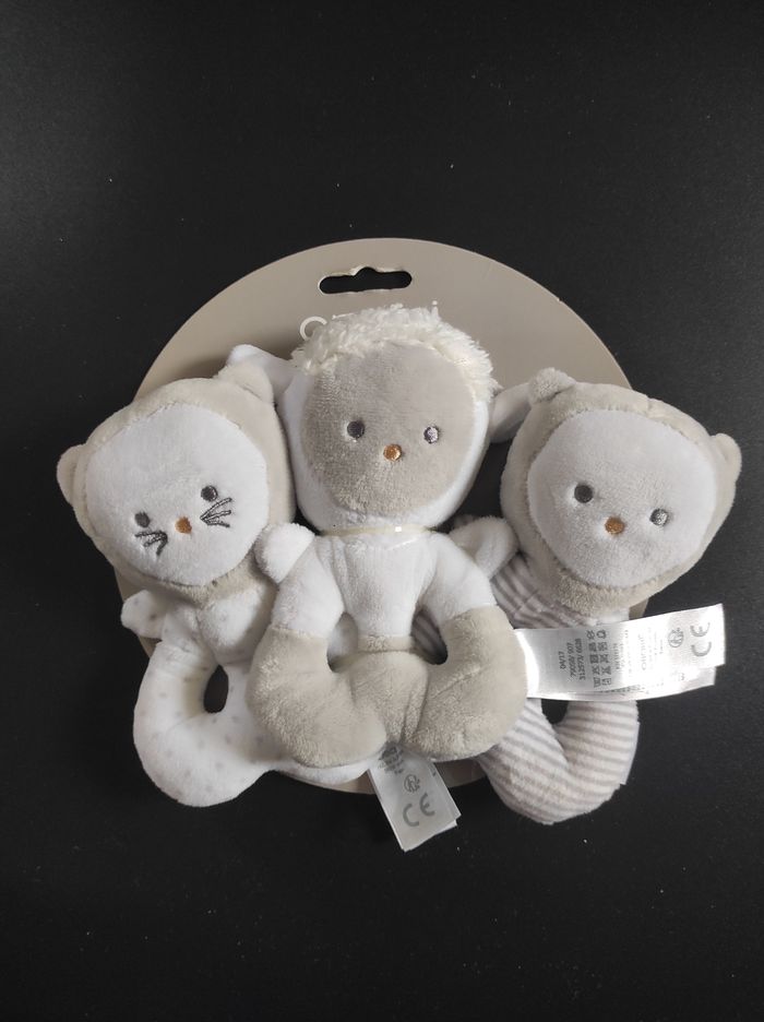 Lot de 3 hochets en peluche Obaïbi - photo numéro 2