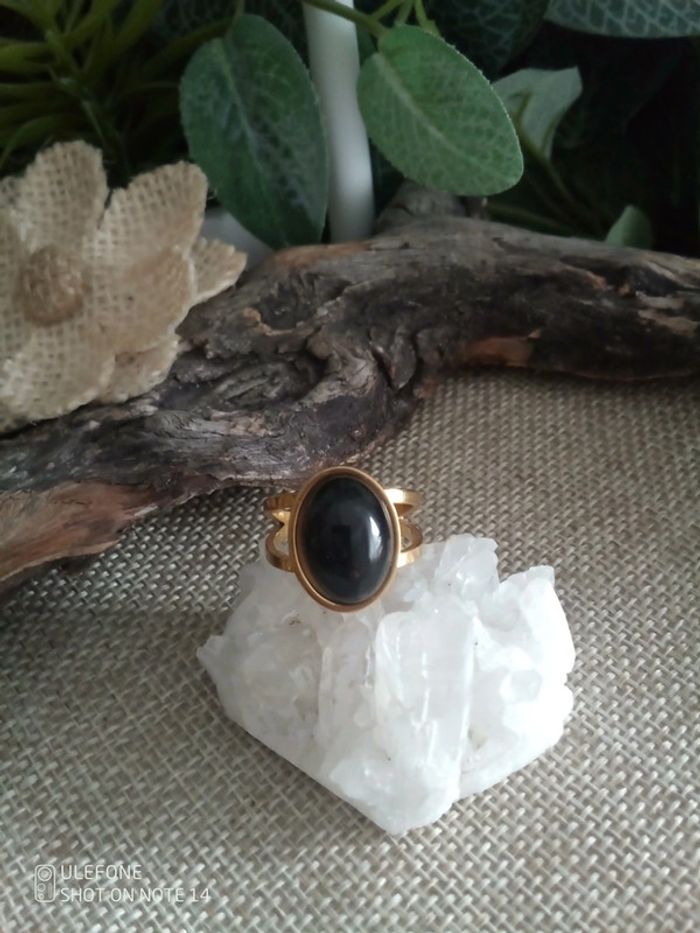 Bague pierre d'obsidienne noir