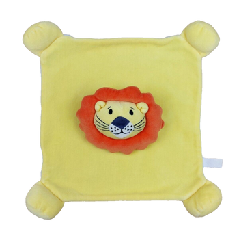Doudou plat lion jaune orange ALTHANS CLUB grelot envers bleu