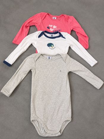 Lot de 3 bodies 18 mois Petit Bateau coton bébé fille/mixte