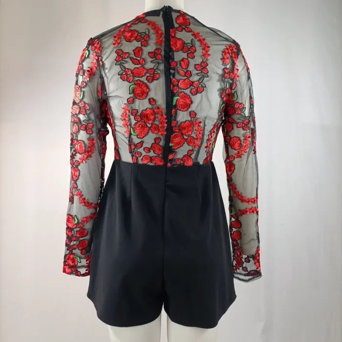 Combi-short combishort brodée décoletté transparente avec des roses - Missguided - Taille 36 A1215 - photo numéro 5
