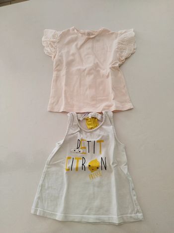 Lot de 2 tee shirt MC bébé fille 12 mois