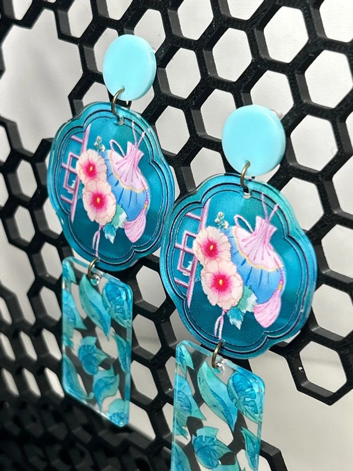 Boucles d’oreilles - Bleu floral - photo numéro 4