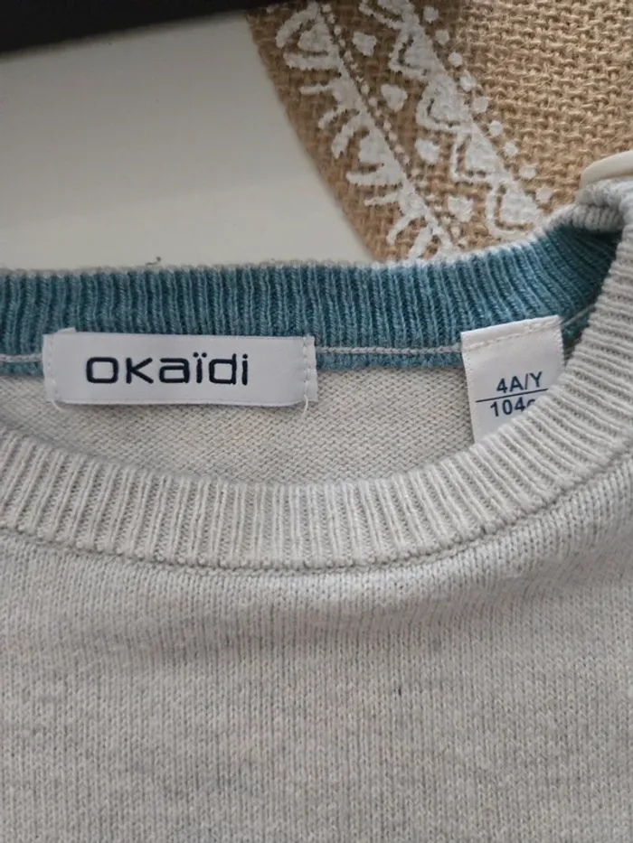 Pull gris rayé turquoise okaidi 4ans - photo numéro 2