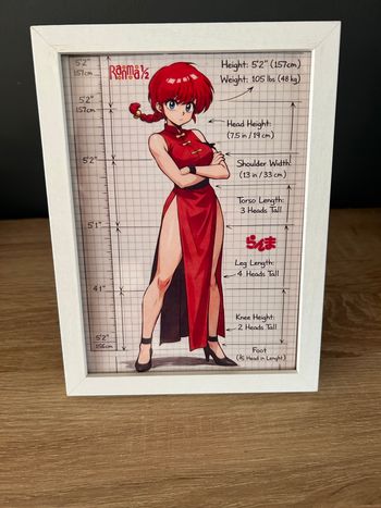 Cadre illustré Ranma ½ – Style fiche technique / blueprint – 13x18 – Cadre bois blanc