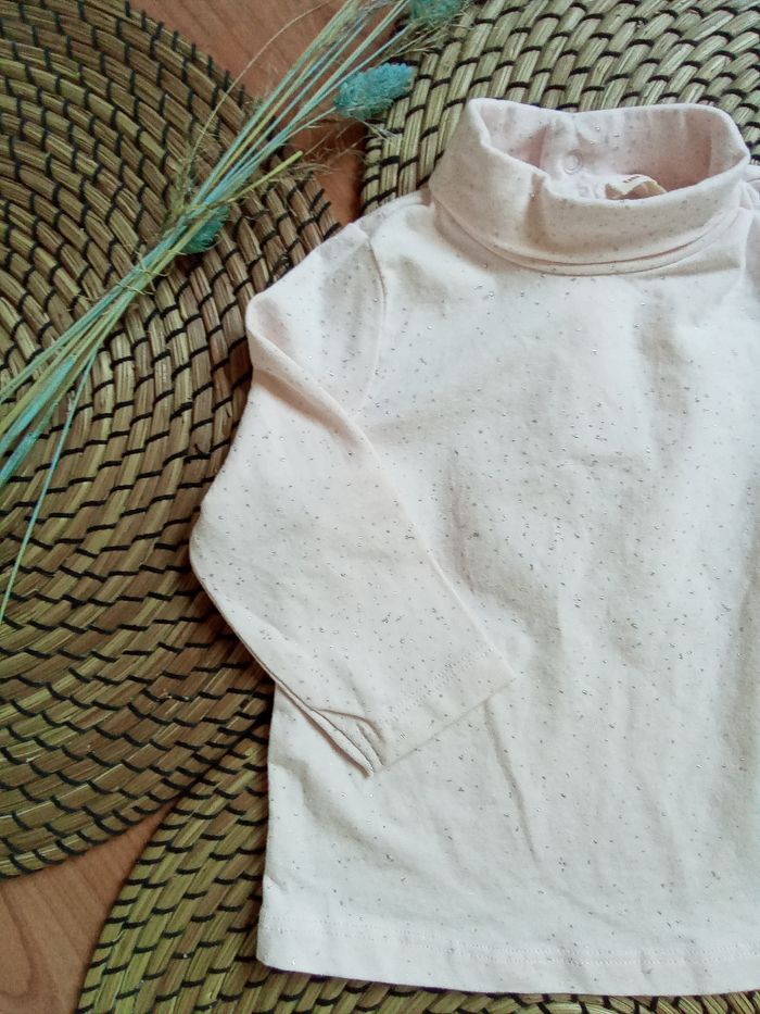 Sous-pull rose à paillettes grises DPAM taille 6 mois - photo numéro 3