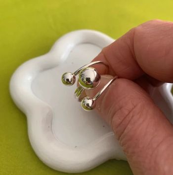 Bague perles en acier inoxydable argenté