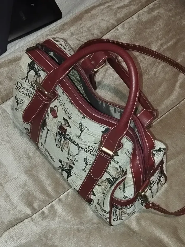 sac à main bandoulière cuir et toile épaisse imprimée  7564052210