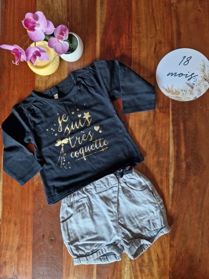 Ensemble short + t-shirt manches longues 18 mois