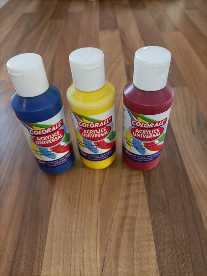 Lot 3 pot de peinture de 120 g peinture acrylique bleu, jaune rouge neufs