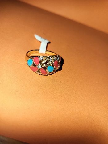 Bague Doré Fleur Bleu/Rouge Taille 62