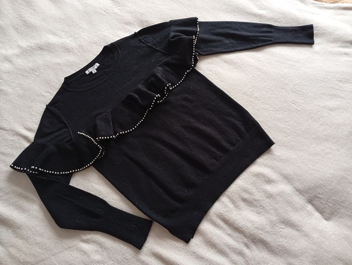 Pull noir à volants et perles. Sweewë 38 - photo numéro 10