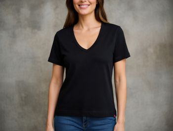 t shirt noir Esprit col V belle qualité épais