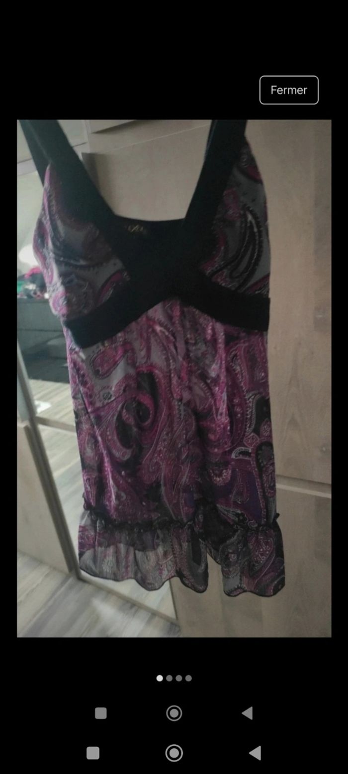 Débardeur en voile transparent violet / noir femme taille 1