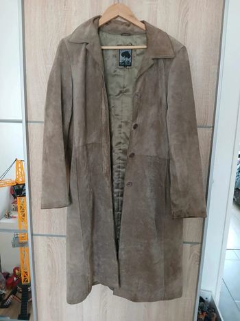 Veste en cuir marron beige longueur L vintage