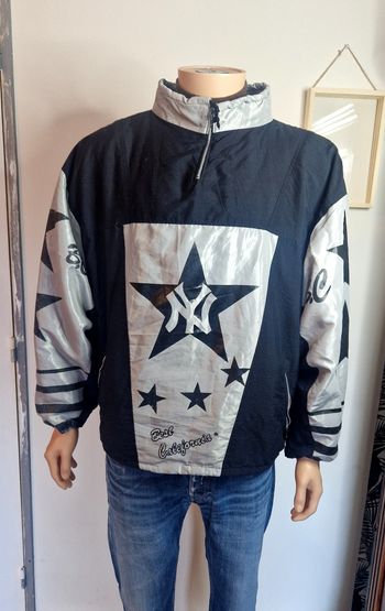 Veste NY New York Yankees Best California Noir et Argenté Vintage 90s M Oversize