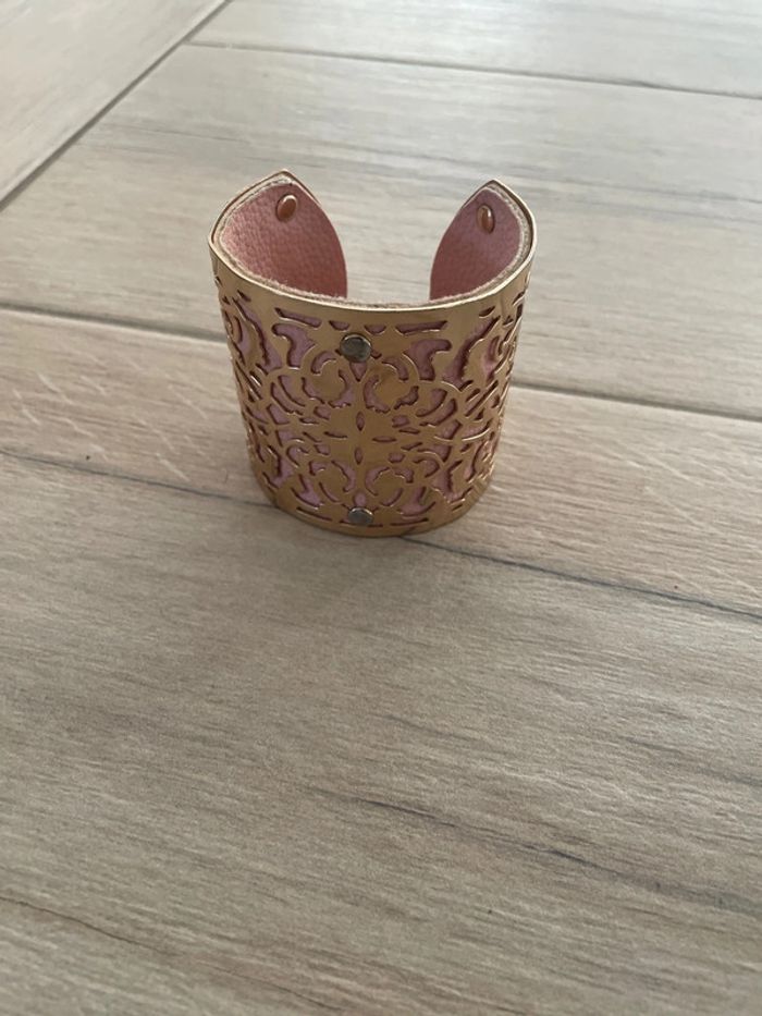 Bracelet manchette doré et rose - photo numéro 3