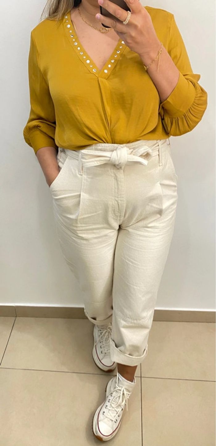 Superbe Blouse Col V Moutarde Taille M - photo numéro 4