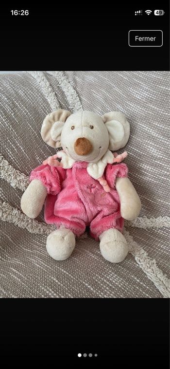 Peluche doudou 28cm tex souris marron beige et rose très bon état