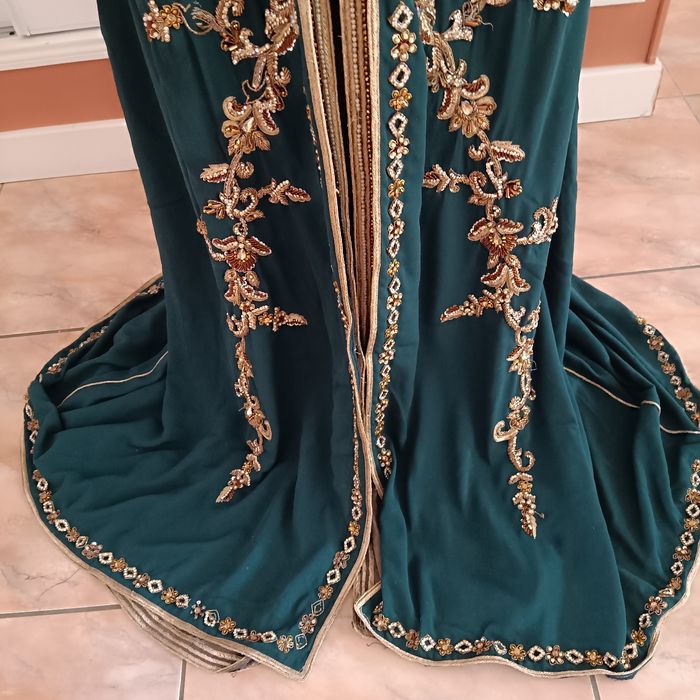 Caftan takchita robe de soirée vert bouteille et doré - photo numéro 7