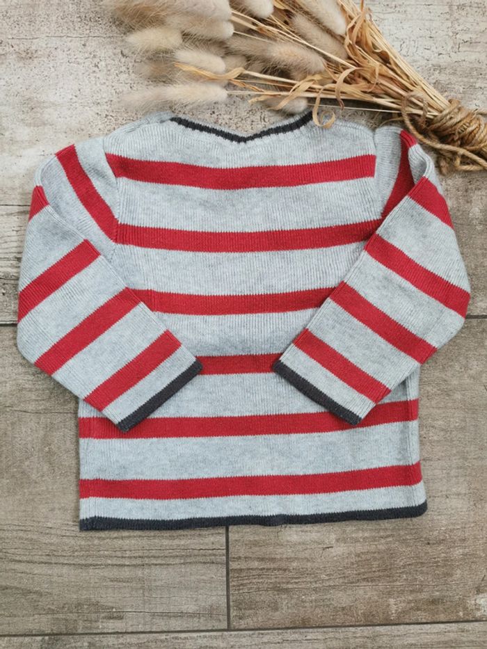 🌸Pull maille Cadet Rouselle 12mois rayé gris rouille - photo numéro 7
