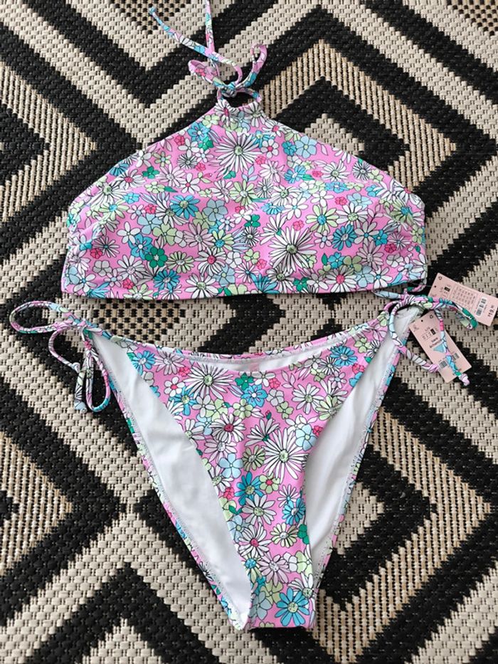 Maillot de bain fleuri rose Taille L 40 – Neuf avec étiquette