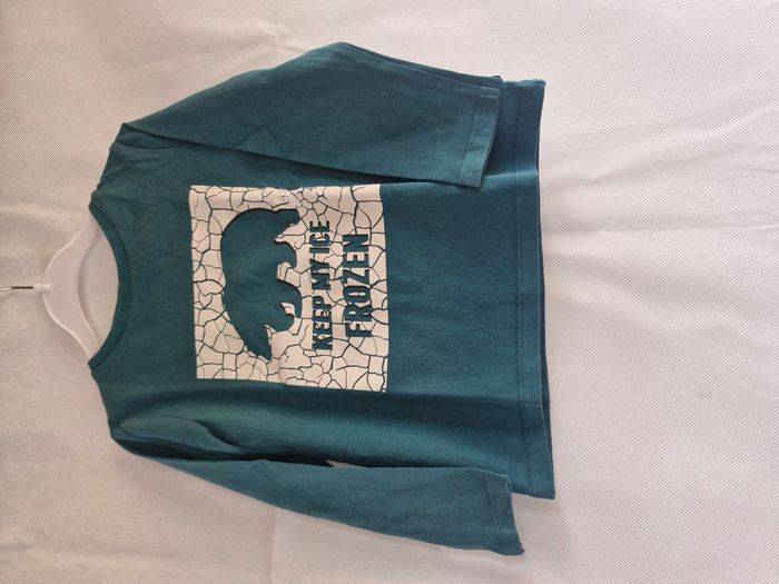 T-shirt manches longues 3 ans Okaïdi Bleu canard Ours polaire inscription keep my ice frozen