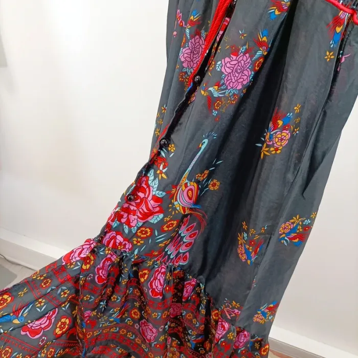 Robe longue bohème grise à fleurs multicolores taille S style ethnique été fluide A1334 - photo numéro 6