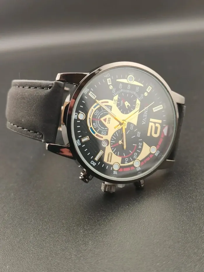 Montre noire style sport élégante doré - photo numéro 2