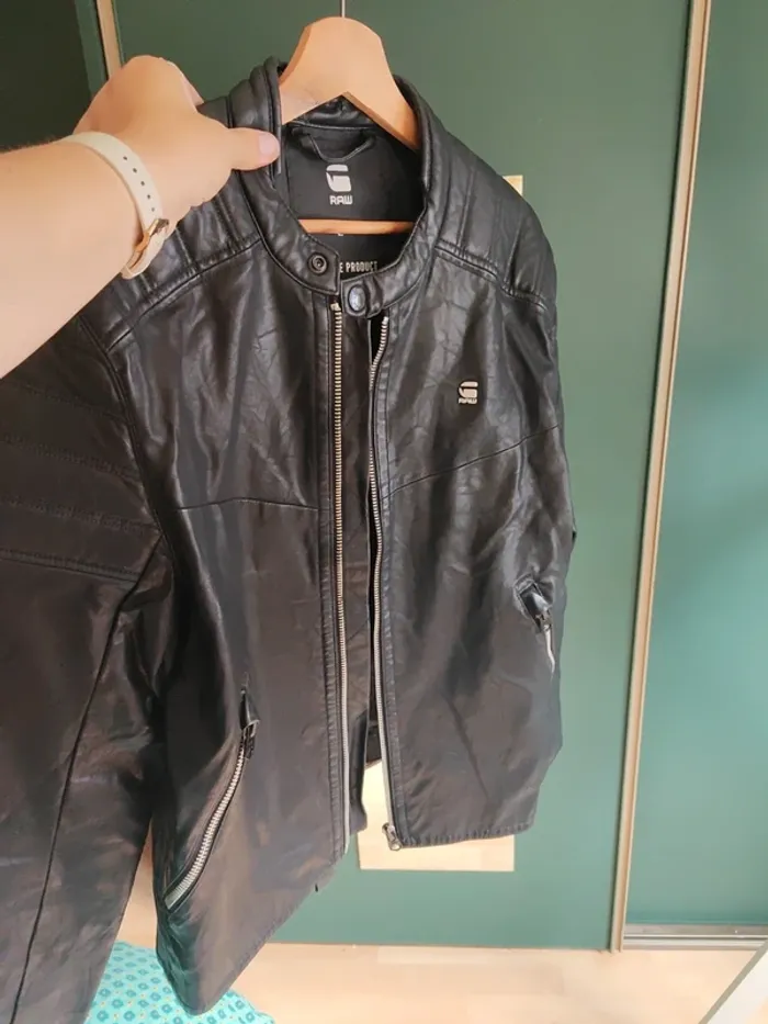 Veste en cuir noire homme Gstar taille L - photo numéro 3