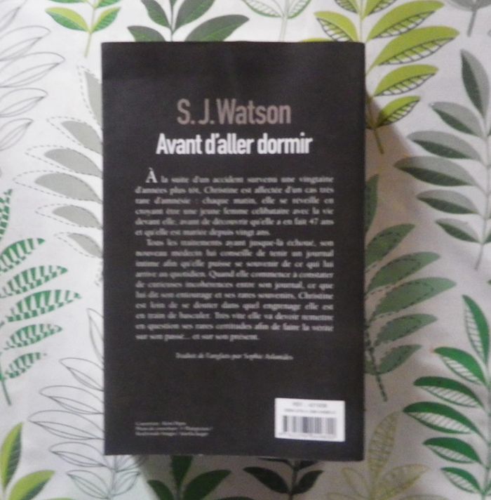 Avant d'aller dormir de S.J. Watson Ed. France Loisirs - photo numéro 2