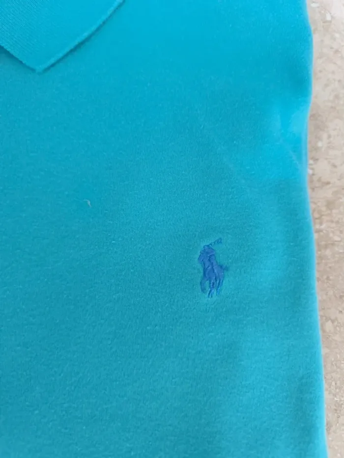 Polo Ralph Lauren homme XL pima coton vert / menthe logo violet excellent état - photo numéro 3