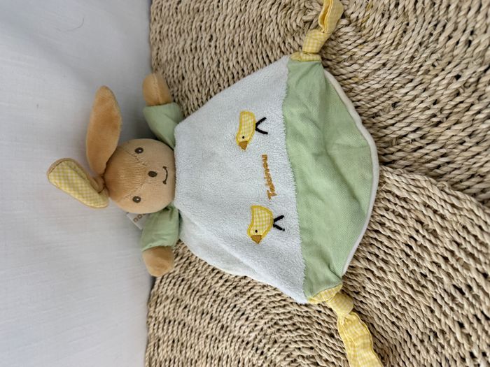 Doudou lapin plat blanc vert vichy jaune TAKINOU - photo numéro 3