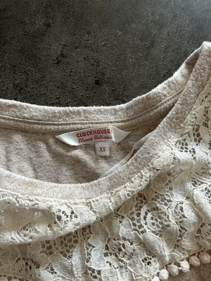 T-shirt manche 3/4 femme avec détails dentelle, beige taille XS, c&a - photo numéro 2
