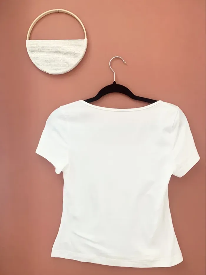 T-shirt blanc col carré – Shein – Taille S - photo numéro 2