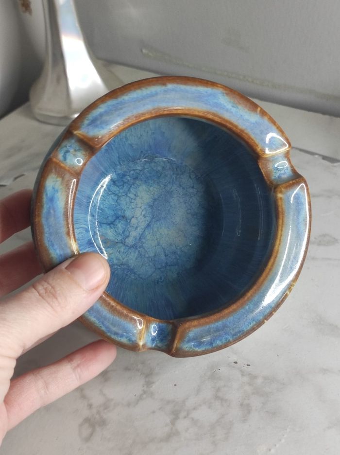 Cendrier céramique vernissé bleu - photo numéro 4