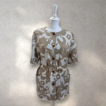 Veste chemise avec ceinture en lin à motifs 40