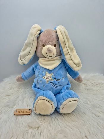Doudou peluche Lapin Bleu beige/écru Sweet Star bandana Nicotoy