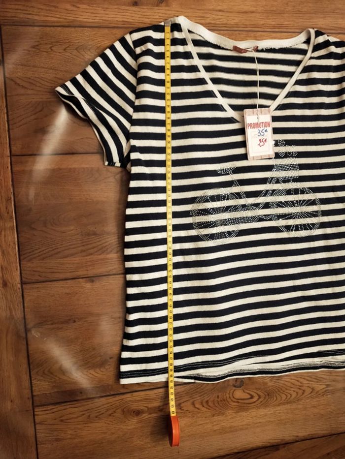 Tee shirt rayé Andromède motif byclette strass - photo numéro 6