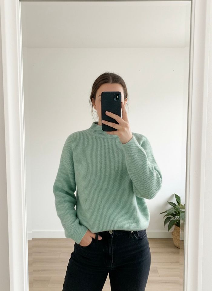 C’est Pull vert menthe maille douce col montant – Kabi – Taille S - photo numéro 2