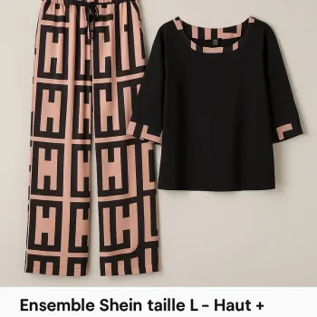 Ensemble Shein taille L – Haut + pantalon fluide à motif graphique