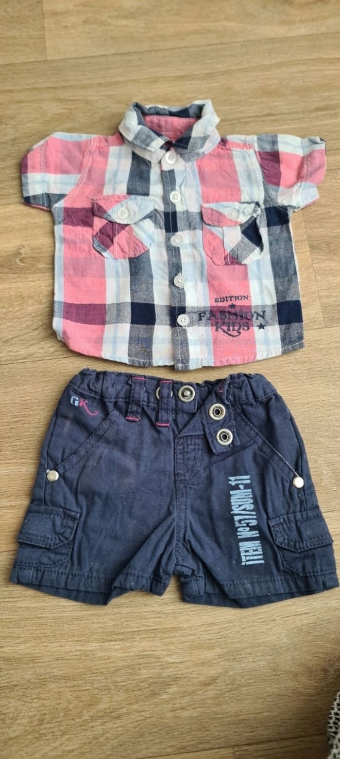 Très joli petit ensemble chemise et short taille un mois