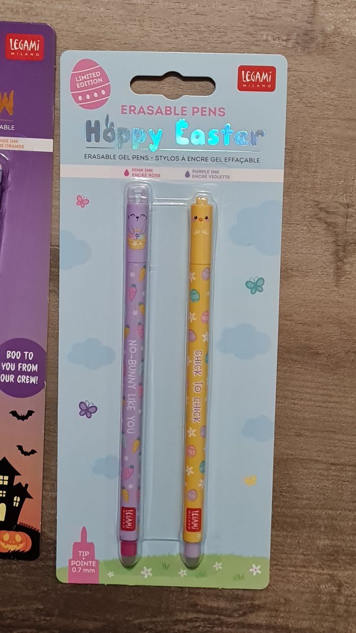 Legami Set Pâques 2025 : 2 Stylos Effaçables Neufs Poussin et Lapin de Pâques