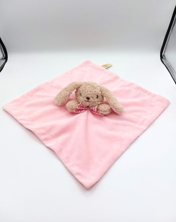 Doudou mouchoir lapin plat beige rose Guangzhou grelot envers tissu nœud TTBE