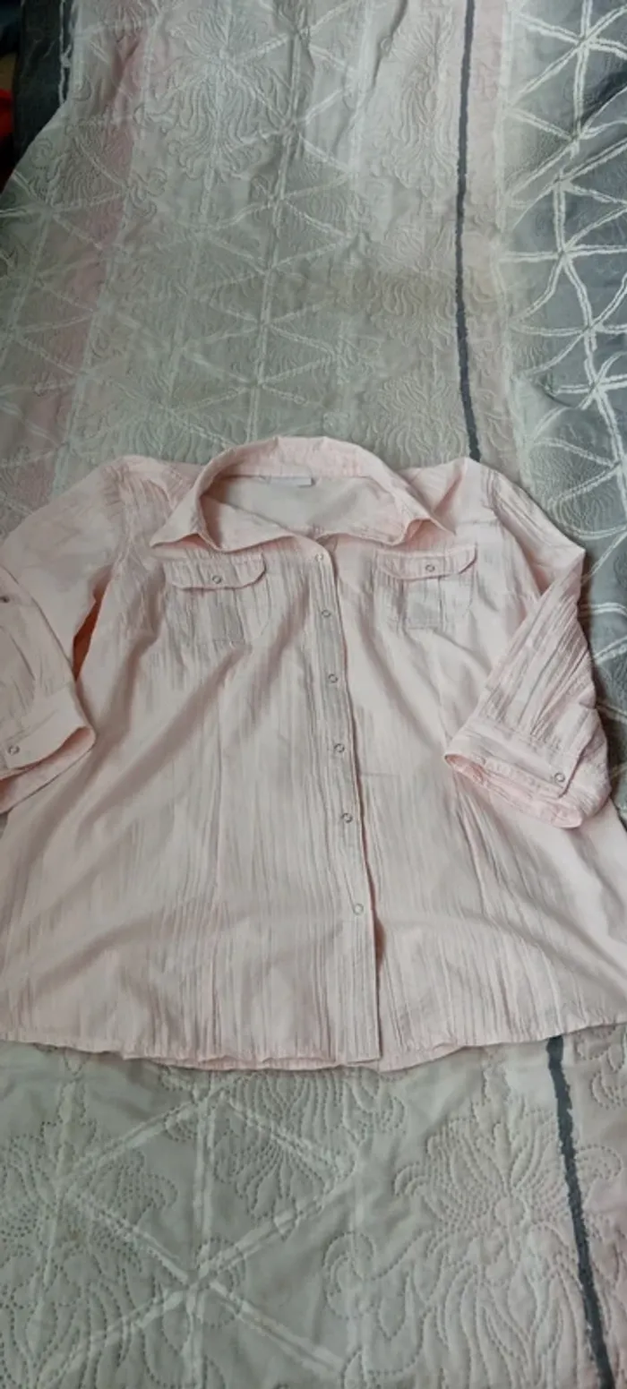 Blouse manches 3/4 ajustables effet plissé avec poches à pression rose femme 46 canda - photo numéro 13