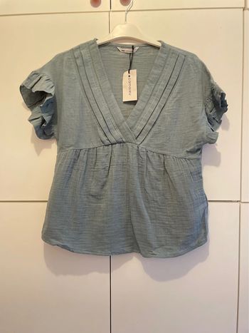 Blouse bleue grise neuve taille S camaïeu