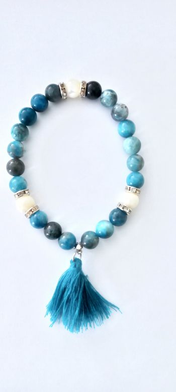 Bracelet ' Sérénité ' Apatite bleue / Strass/ Pierre de Lune 