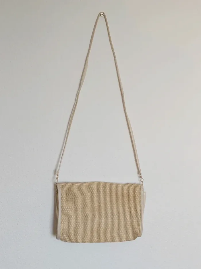 Pochette bandoulière détachable paille beige 80-90 vintage - 26×18cm - photo numéro 4