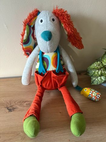 Doudou peluche eveil  grelot Antoine le chien ebulobo