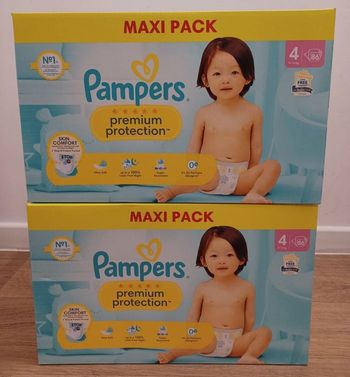 2 Cartons couches Pampers premium Taille 4 - Maxipack - carton de 86 couches